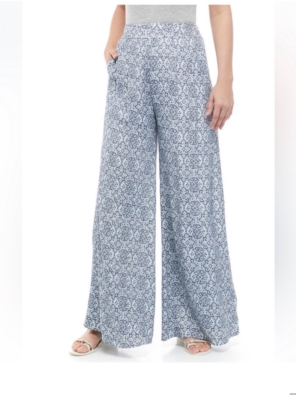 Wonderly Woman’s Blue & White Lined Wide Leg Palazzo Pants, Size XL, NWOT